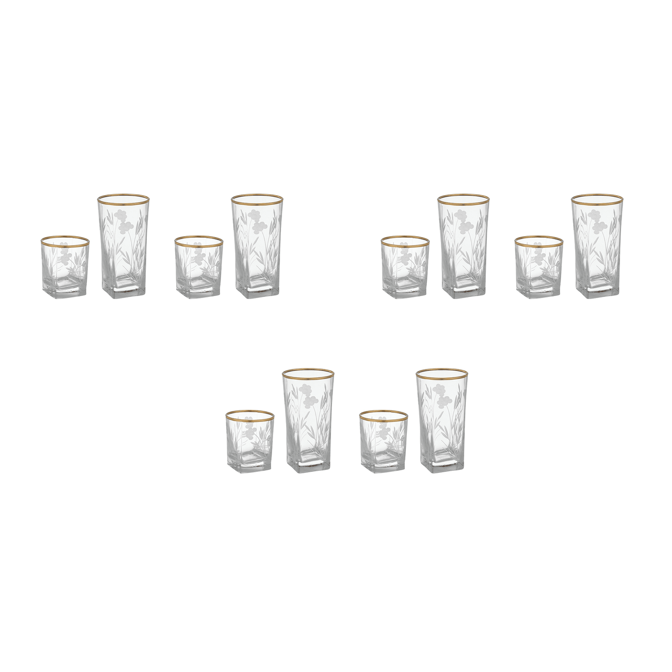 Pasabahce Decorated Highball & Tumbler Glass Set 12 Pieces Gold