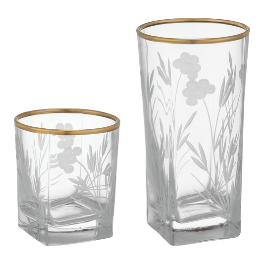 Pasabahce - Decorated Highball & Tumbler Glass Set 12 Pieces - Gold - 305&205ml - Glass - 390005020