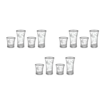 Pasabahce - Azur Decorated Highball & Tumbler Glass Set 12 Pieces - Silver - 340&250ml