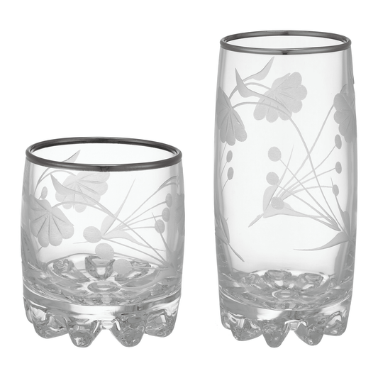 Pasabahce - Decorated Highball & Tumbler Glass Set 12 Pieces - Silver - 370&200ml - Glass - 390005027