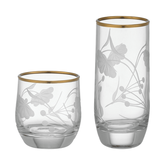 Pasabahce - Decorated Highball & Tumbler Glass Set 12 Pieces - Gold - 305&250ml - Glass - 390005028