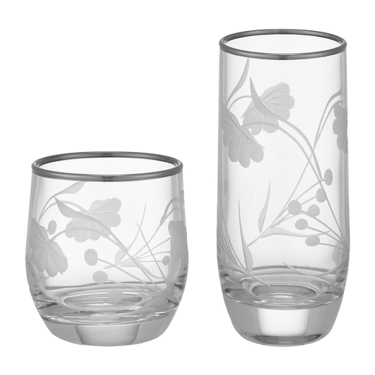 Pasabahce - Decorated Highball & Tumbler Glass Set 12 Pieces - Silver - 305&250ml - Glass - 390005029