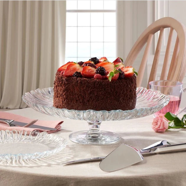 Pasabahce - Aurora Footed Cake Serving Platter- 20cm - Clear- Glass