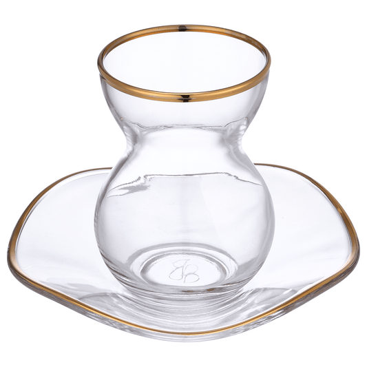 Pasabahce - Glass Istikana Set with Saucer 6 Pieces - Gold - 145ml