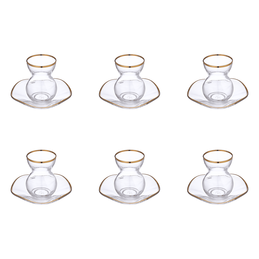Pasabahce - Glass Istikana Set with Saucer 6 Pieces - Gold - 145ml