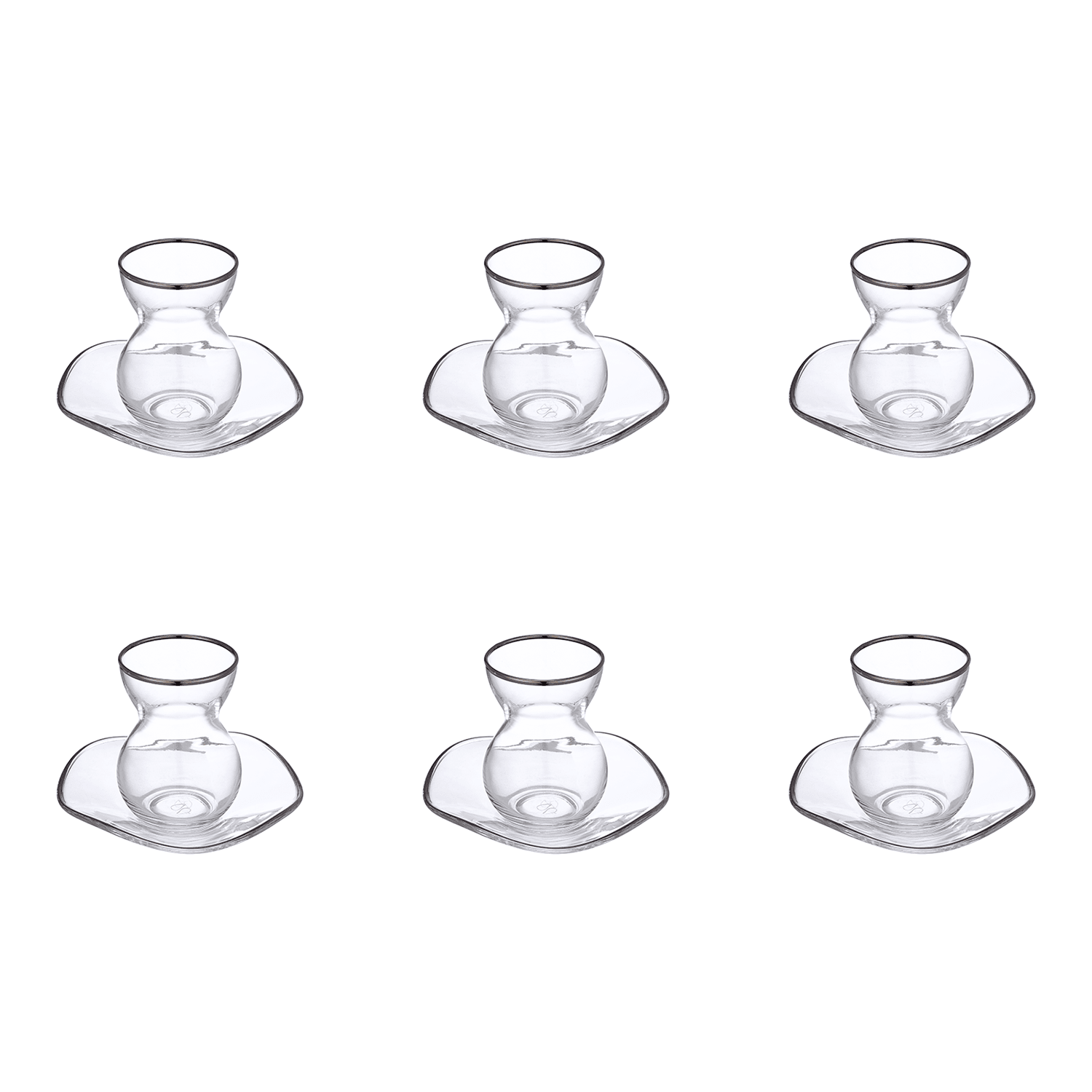 Pasabahce - Glass Istikana Set with Saucer 6 Pieces - Silver - 145ml