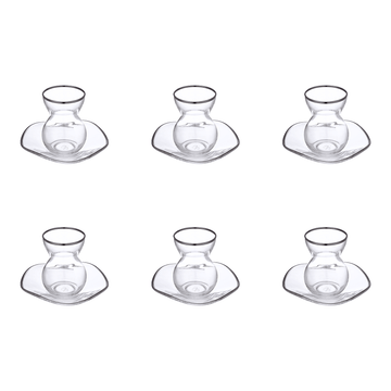 Pasabahce - Glass Istikana Set with Saucer 6 Pieces - Silver - 145ml