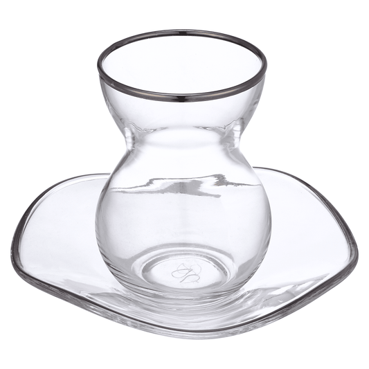 Pasabahce - Glass Istikana Set with Saucer 6 Pieces - Silver - 145ml