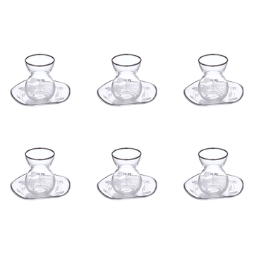 Pasabahce - Decorated Glass Istikana Set with Saucer 6 Pieces - Silver - 145ml