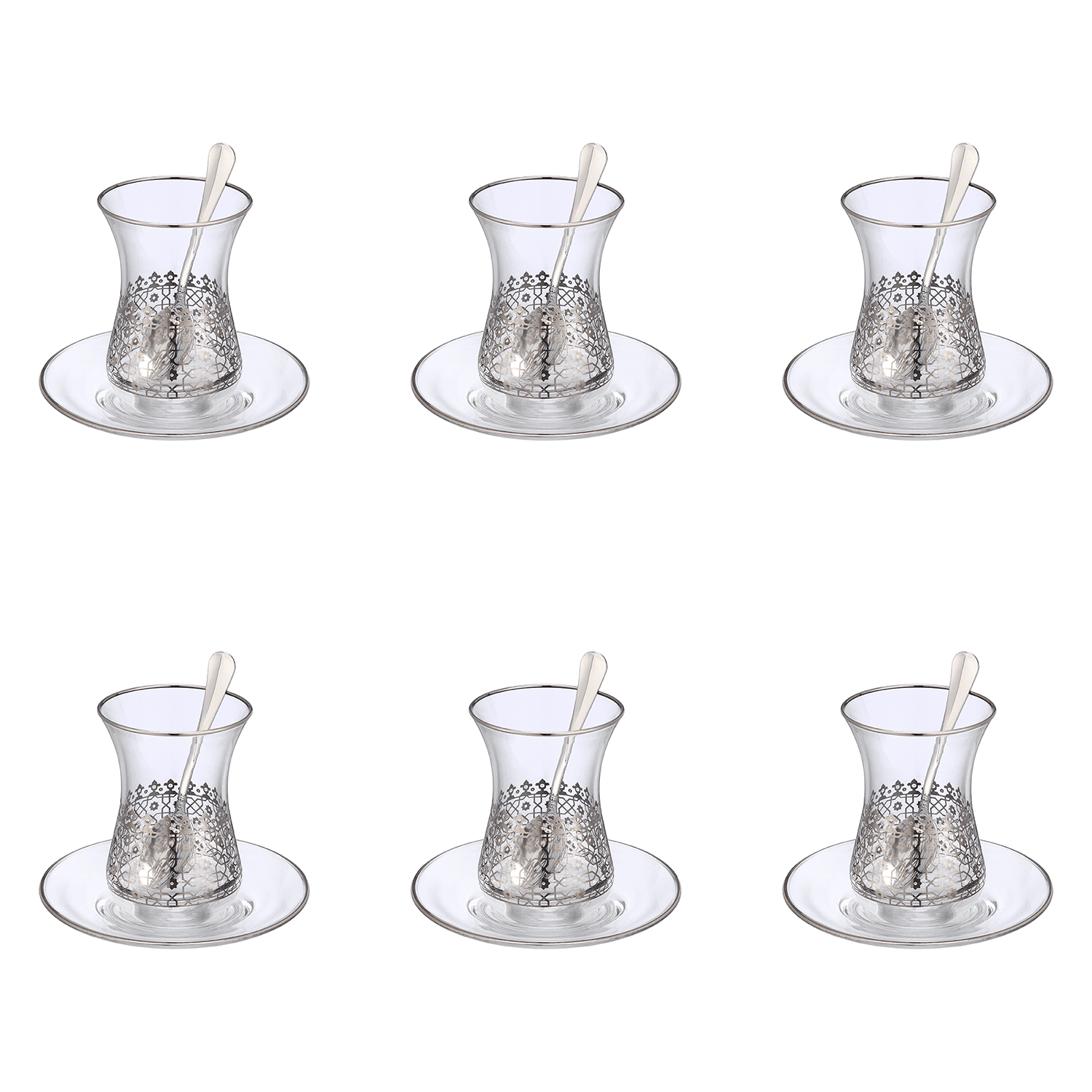 Pasabahce - Arabesque Tea Set 18 Pieces - Silver - 160ml