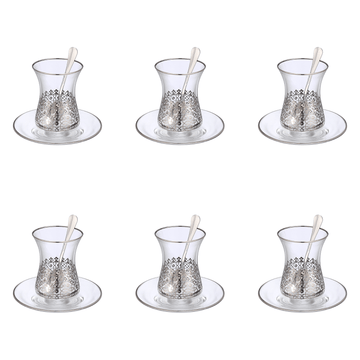 Pasabahce - Arabesque Tea Set 18 Pieces - Silver - 160ml