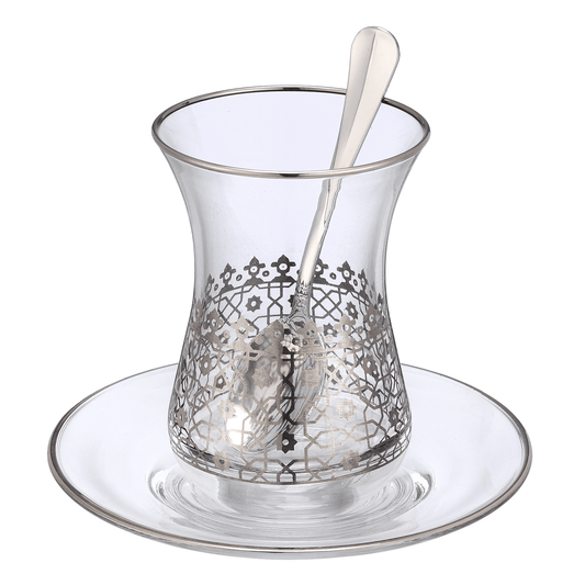 Pasabahce - Arabesque Tea Set 18 Pieces - Silver - 160ml