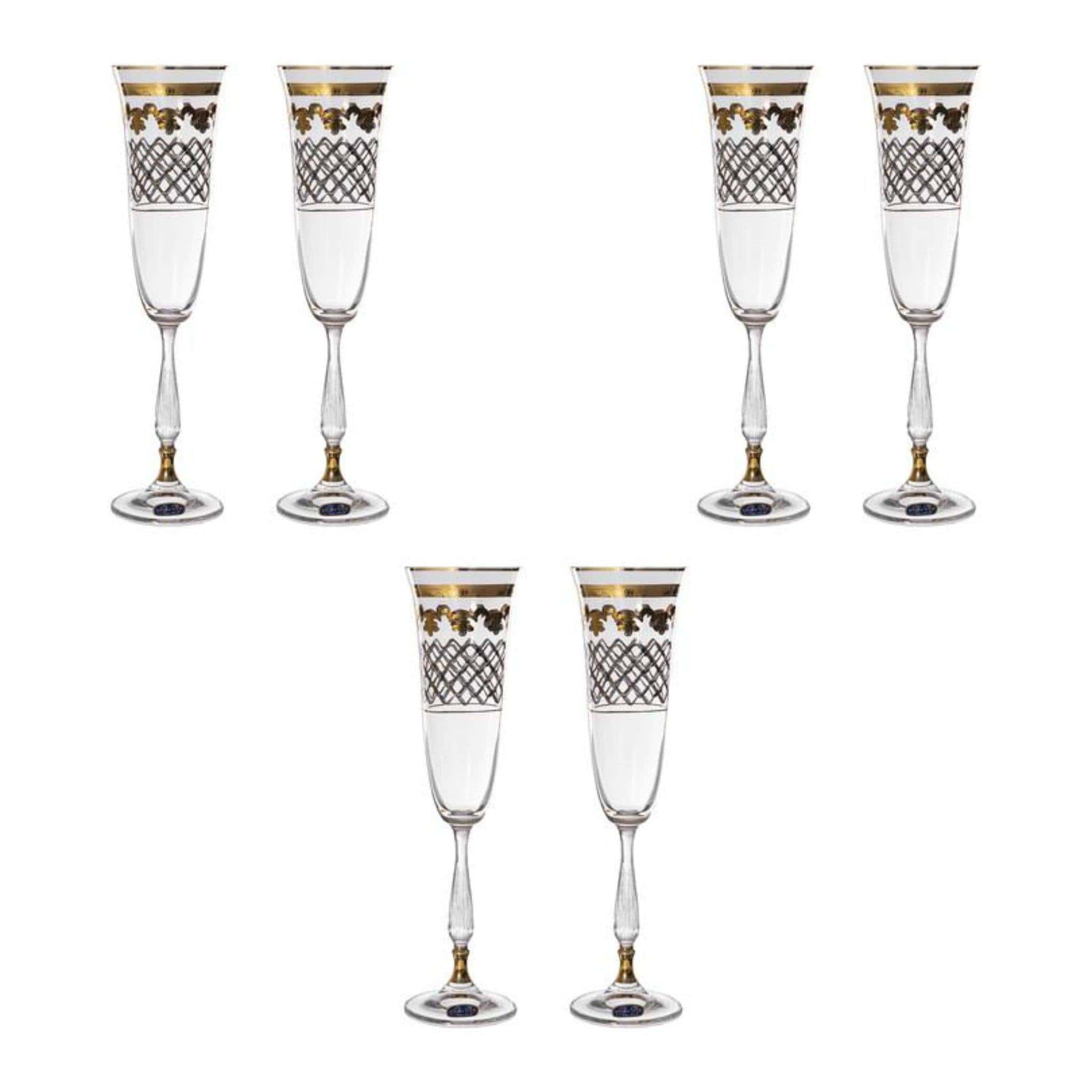 Bohemia Crystal - Flute Glass Set of 6 Pieces Silver & Gold - 150ml - 39000602