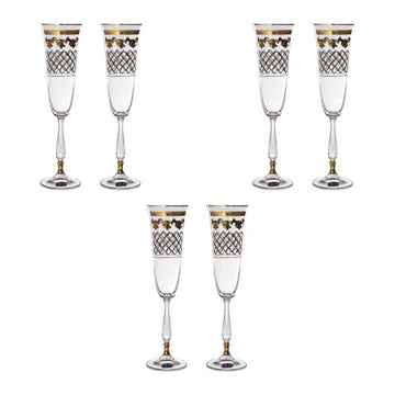 Bohemia Crystal - Flute Glass Set of 6 Pieces Silver & Gold - 150ml - 39000602