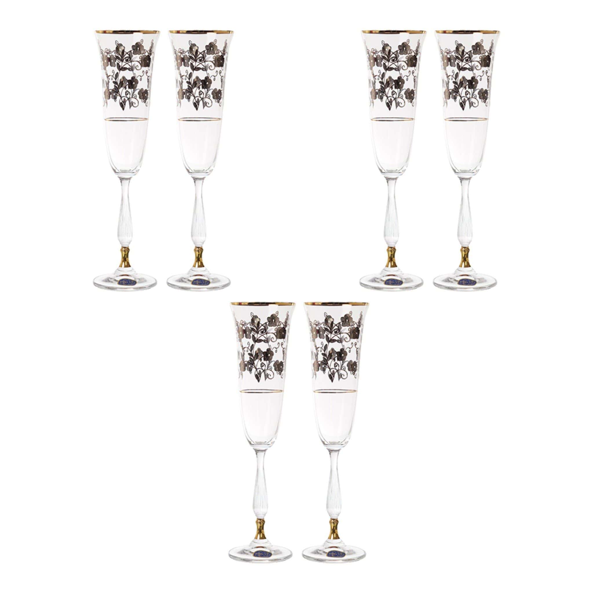 Bohemia Crystal - Flute Glass Set 6 Pieces - Gold & Silver - 150ml - 39000603