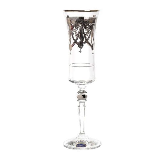 Bohemia Crystal - Flute Glass Set 6 Pieces Silver - 150ml - 39000618
