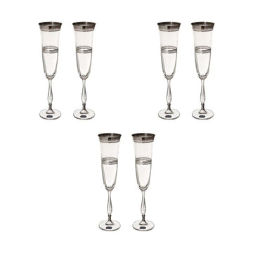 Bohemia Crystal - Flute Glass Set 6 Pieces - Silver - 150ml - 39000620