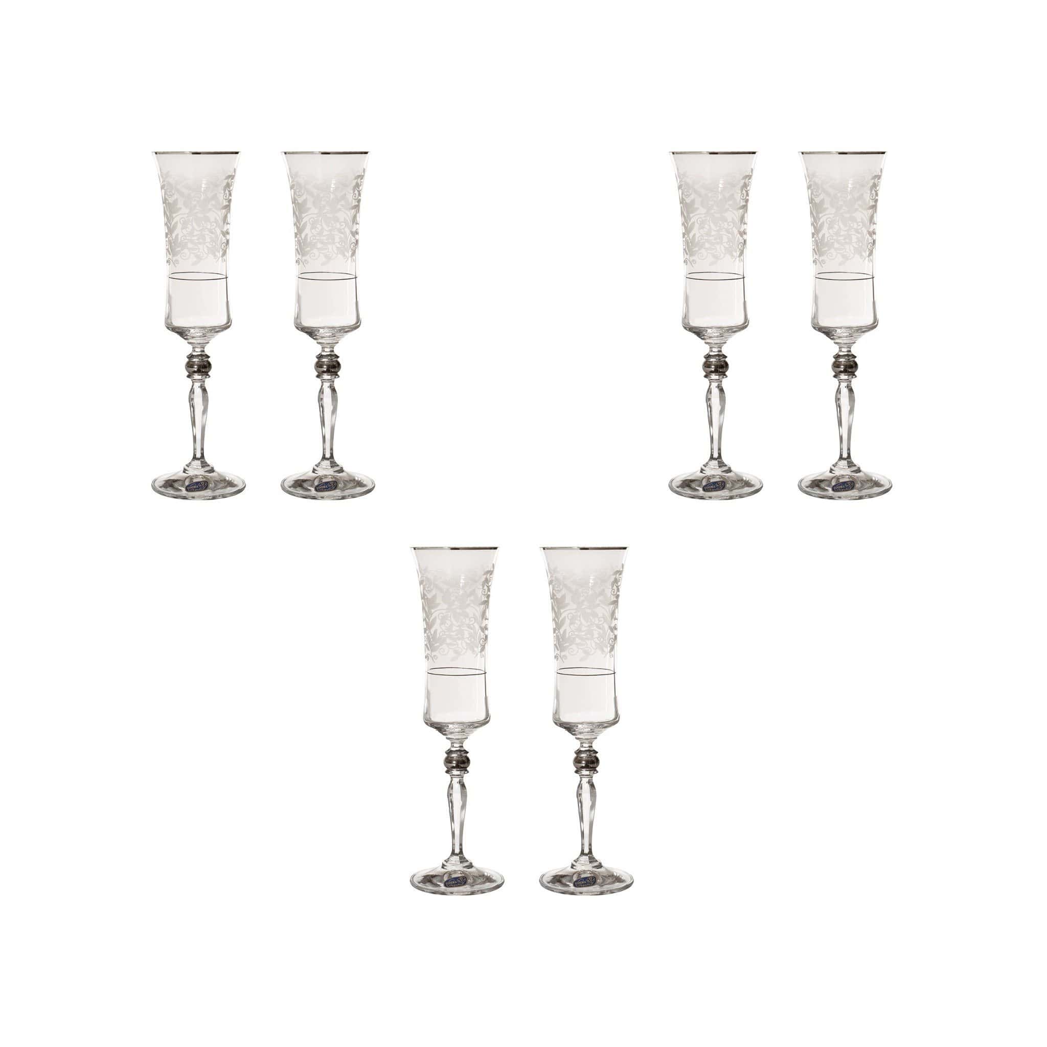 Bohemia Crystal - Flute Glass Set 6 Pieces - Silver - 150ml - 39000621