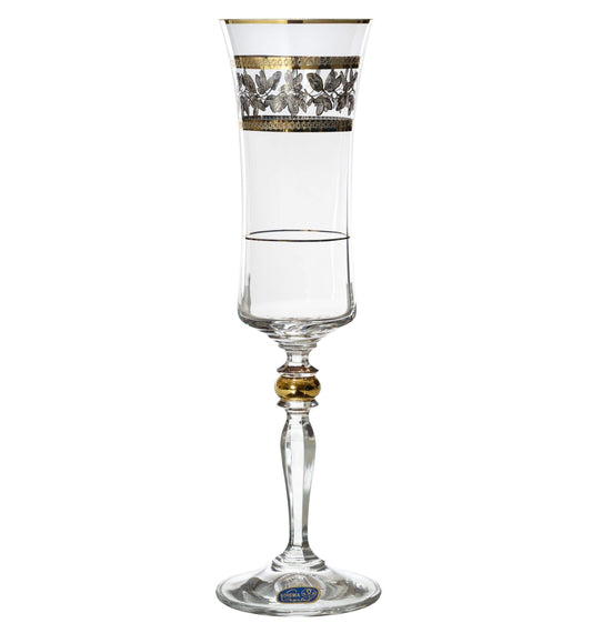 بوهيميا كريستال - طقم فلوت زجاج 6 قطع - ذهبي وفضي - 150 مل - 39000624