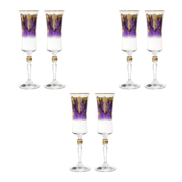 Bohemia Crystal - Flute Glass Set 6 Pieces - Gold & Purple - 150ml - 39000629