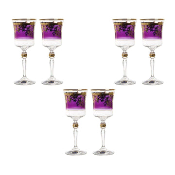Bohemia Crystal - Goblet Glass Set 6 Pieces - Gold & Purple - 220ml - 39000630