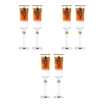 Bohemia Crystal - Flute Glass Set 6 Pieces - Gold & Red - 150ml - 39000636