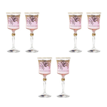 Bohemia Crystal - Goblet Glass Set 6 Pieces - Gold & Rose - 220ml - 39000637