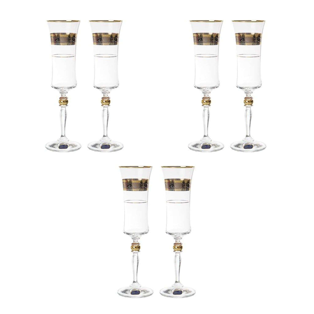 Bohemia Crystal - Flute Glass Set 6 Pieces - Gold & Silver - 150ml - 39000643