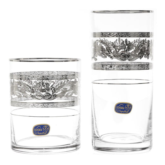 Bohemia Crystal - Highball & Tumbler Glass Set 12 Pieces - Silver - 300ml & 280ml - 39000684