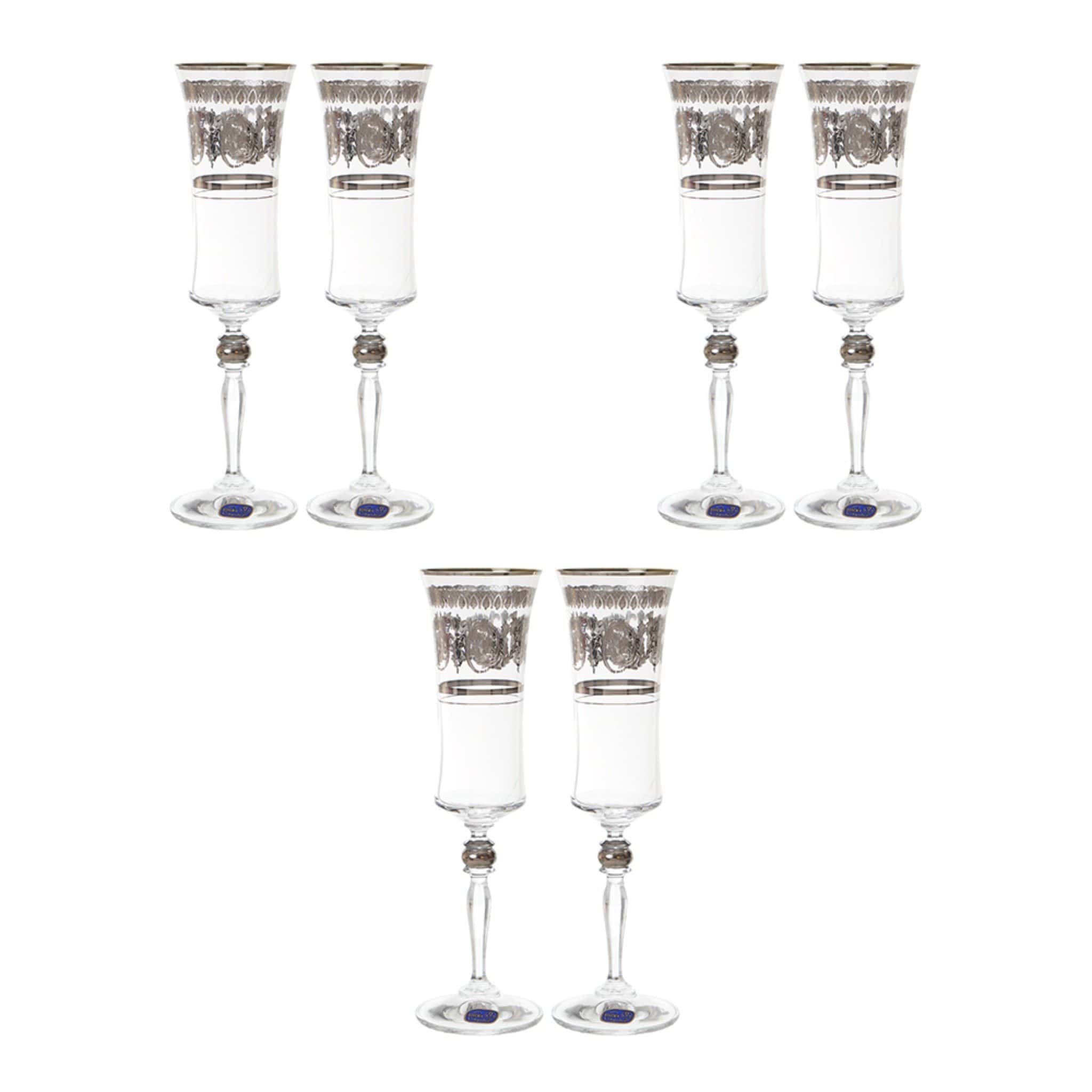 Bohemia Crystal - Flute Glass Set 6 Pieces - Silver - 150ml - 39000705