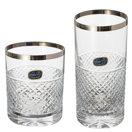 Bohemia Crystal - Highball & Tumbler Glass Set 12 Pieces - Silver - 340ml& 280ml - 39000737