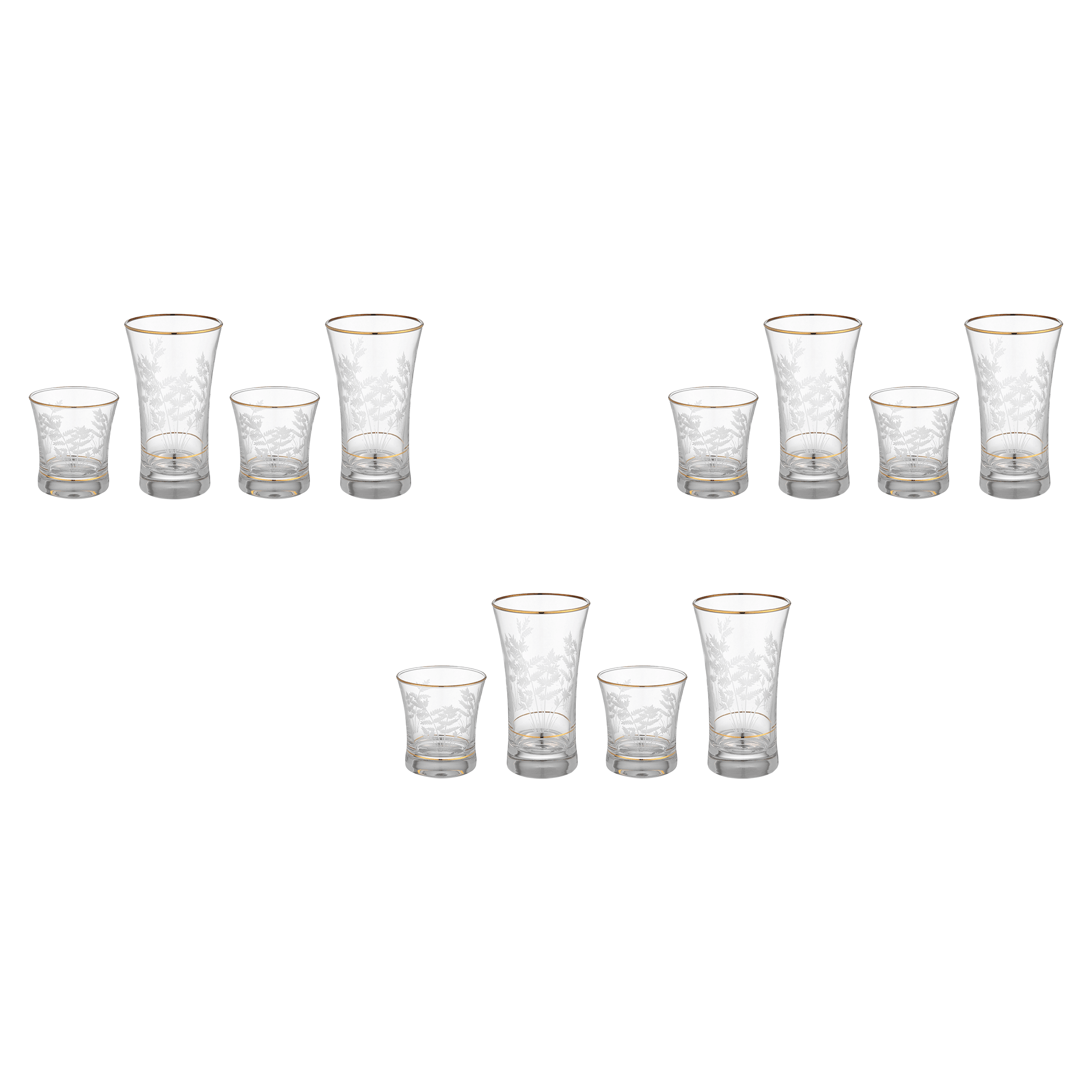 Pasabahce Decorated Highball & Tumbler Glass 12 Pieces Gold Glas
