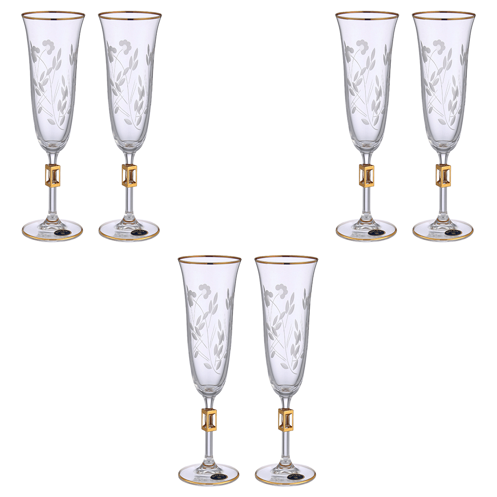 Bohemia Crystal - Flute Glass Set 6 Pieces - Gold - 150ml - 39000810