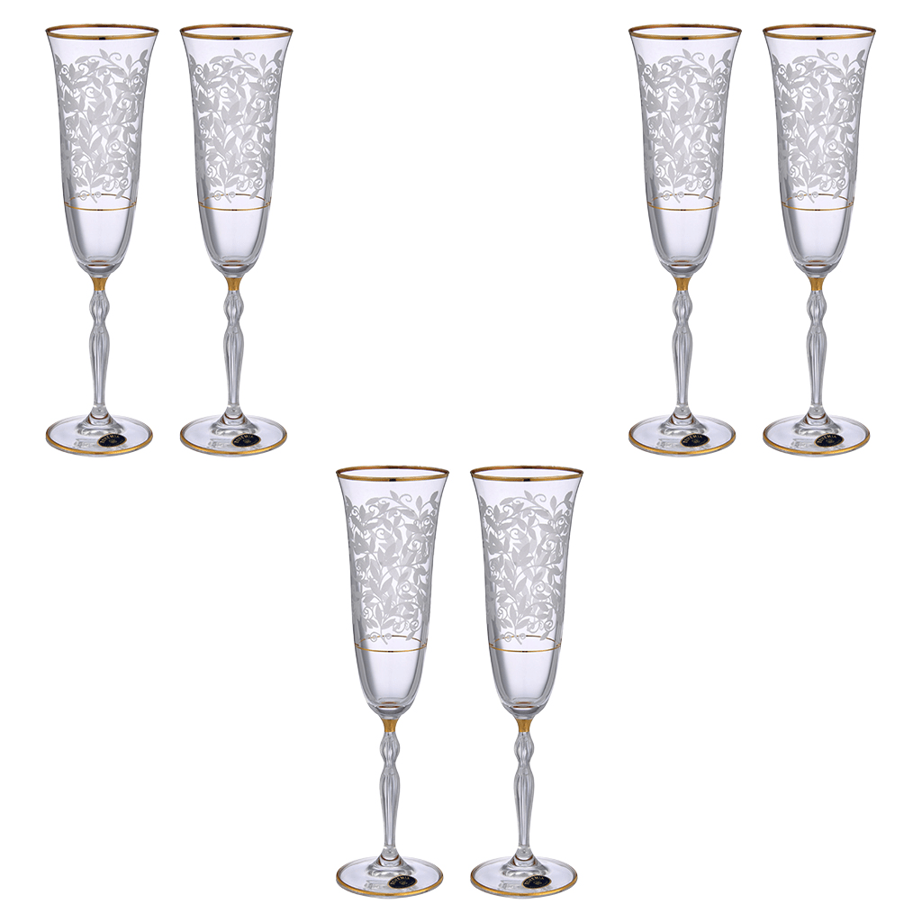 Bohemia Crystal - Flute Glass Set 6 Pieces - Gold - 150ml - 39000814