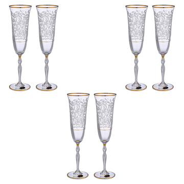 Bohemia Crystal - Flute Glass Set 6 Pieces - Gold - 150ml - 39000814