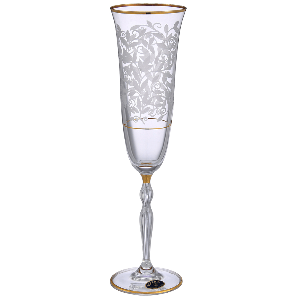 Bohemia Crystal - Flute Glass Set 6 Pieces - Gold - 150ml