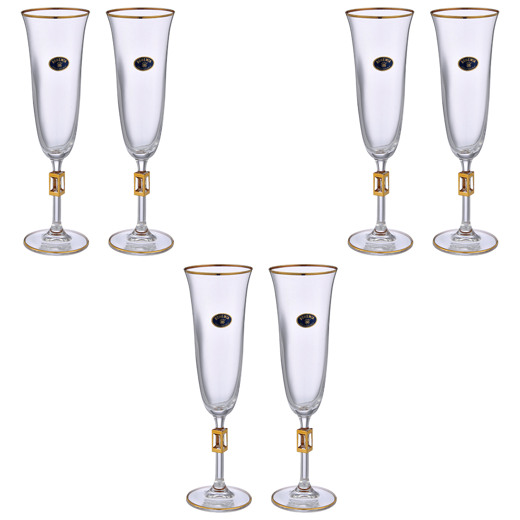 Bohemia Crystal - Flute Glass Set 6 Pieces - Gold - 150ml - 39000819