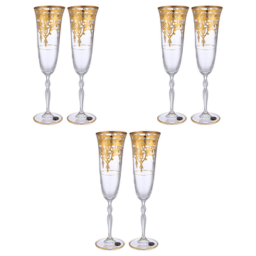 Bohemia Crystal - Flute Glass Set 6 Pieces - Gold - 150ml - 39000823