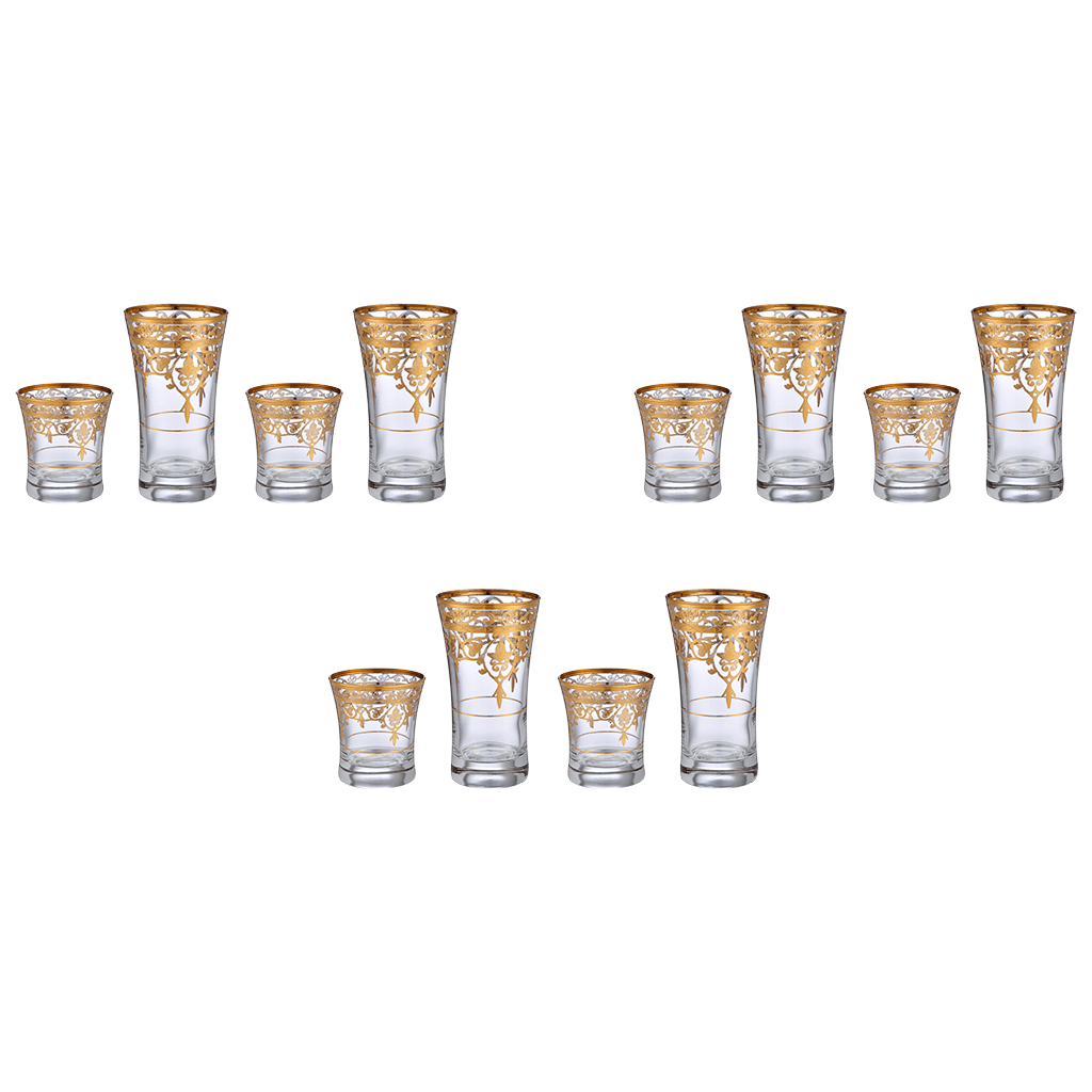 Pasabahce - Highball & Tumbler Glass Set 12 Pieces - Gold - 340ml & 250ml - 39000824