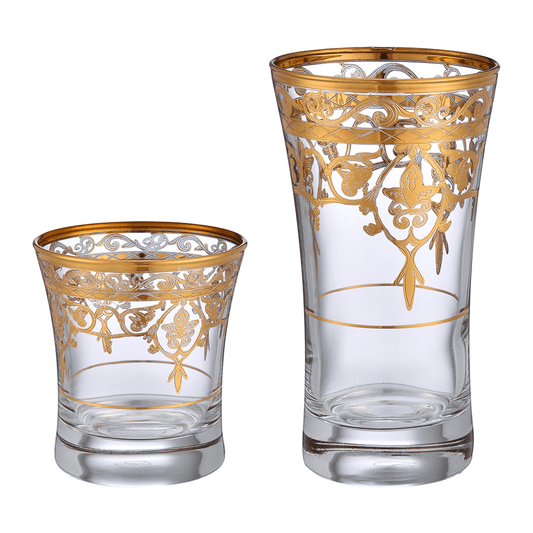 Pasabahce - Highball & Tumbler Glass Set 12 Pieces - Gold - 340ml & 250ml - 39000824