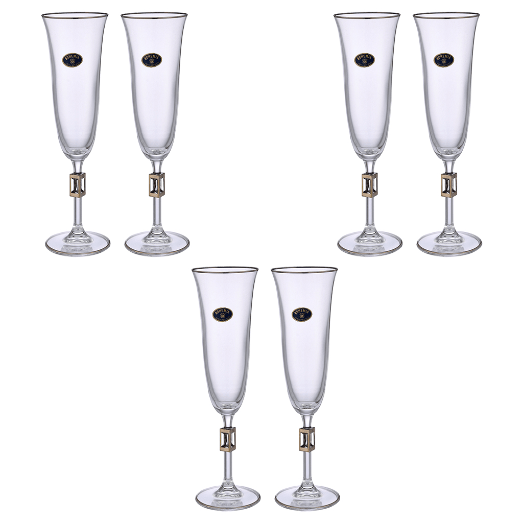 Bohemia Crystal - Flute Glass Set 6 Pieces - Silver - 150ml - 39000825