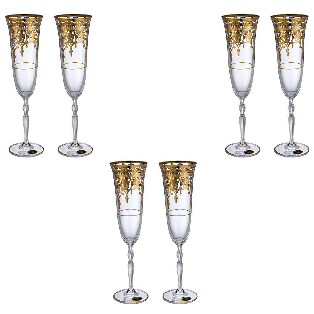 Bohemia Crystal - Flute Glass Set 6 Pieces - Gold - 150ml - 39000827