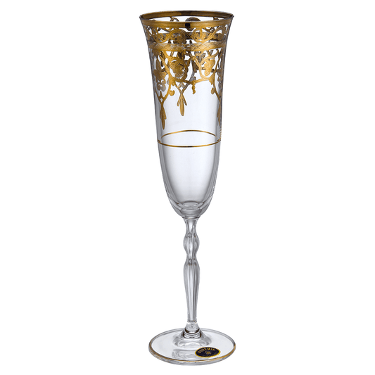 Bohemia Crystal - Flute Glass Set 6 Pieces - Gold - 150ml - 39000827