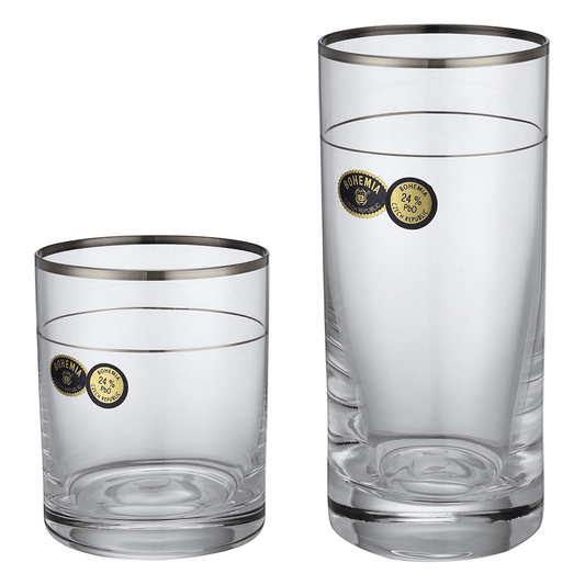 Bohemia Crystal - Highball & Tumbler Glass Set 12 Pieces - Silver - 300&280ml - 39000828