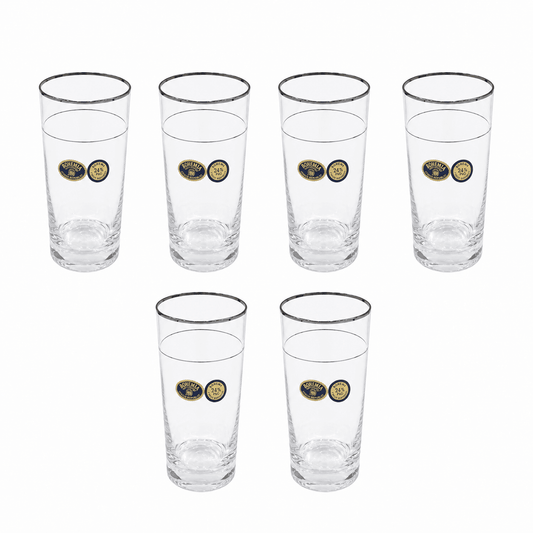 Bohemia Crystal - Highball Glass Set 6 Pcs - Silver Rim - 300ml