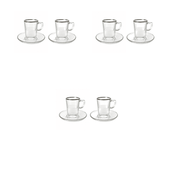 Pashbache - Squared Sandblased Glass Coffee Set 6 Pcs - Silver - 100ml