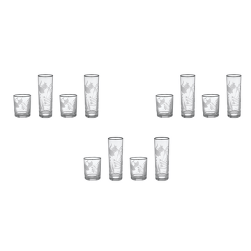 Pasabahce - Decorated Highball & Tumbler Glass Set 12 Pieces - Silver - 310&200ml - Glass - 390005030