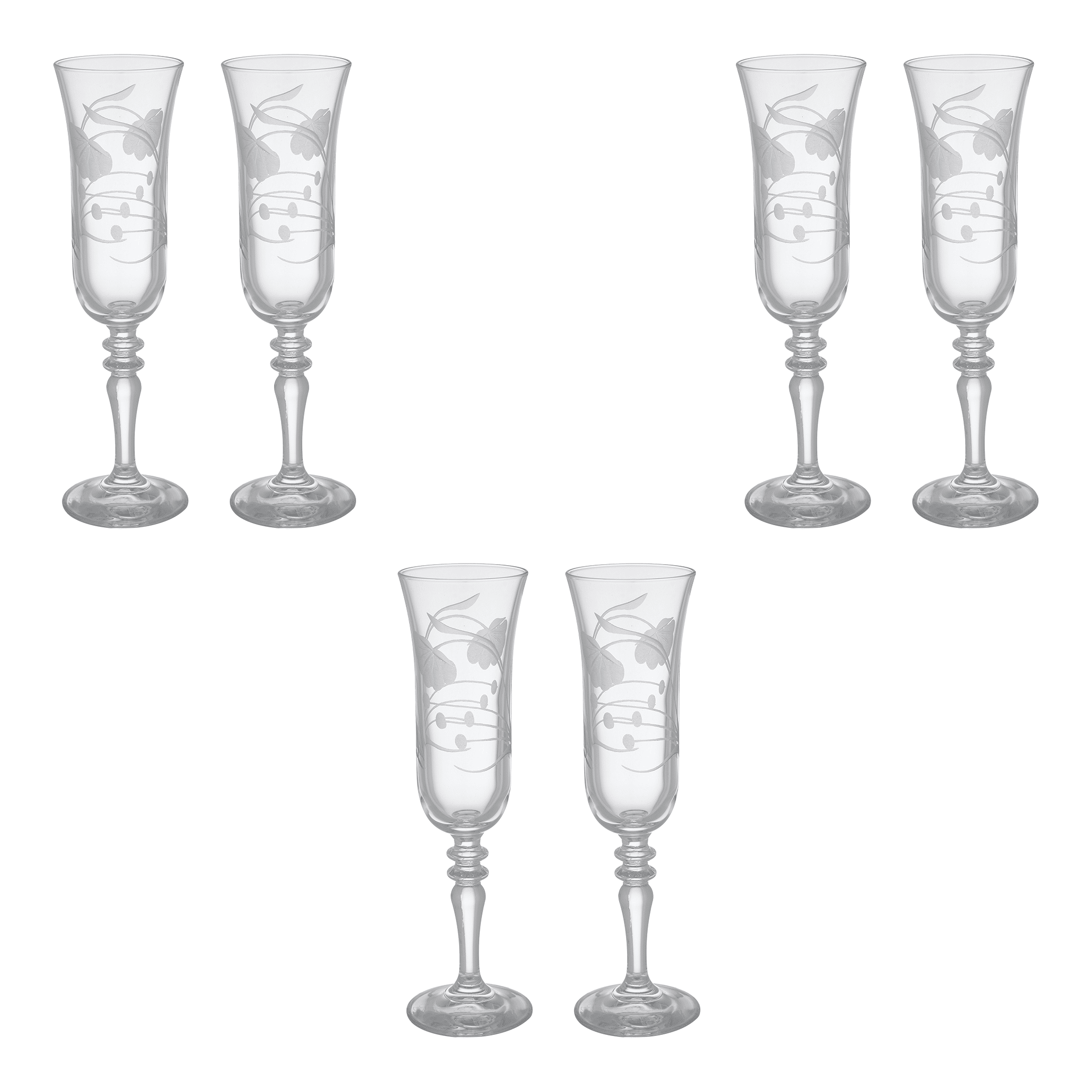Pasabahce - Decorated Flute Glass Set 6 Pieces - 175ml - Glass - 390005038