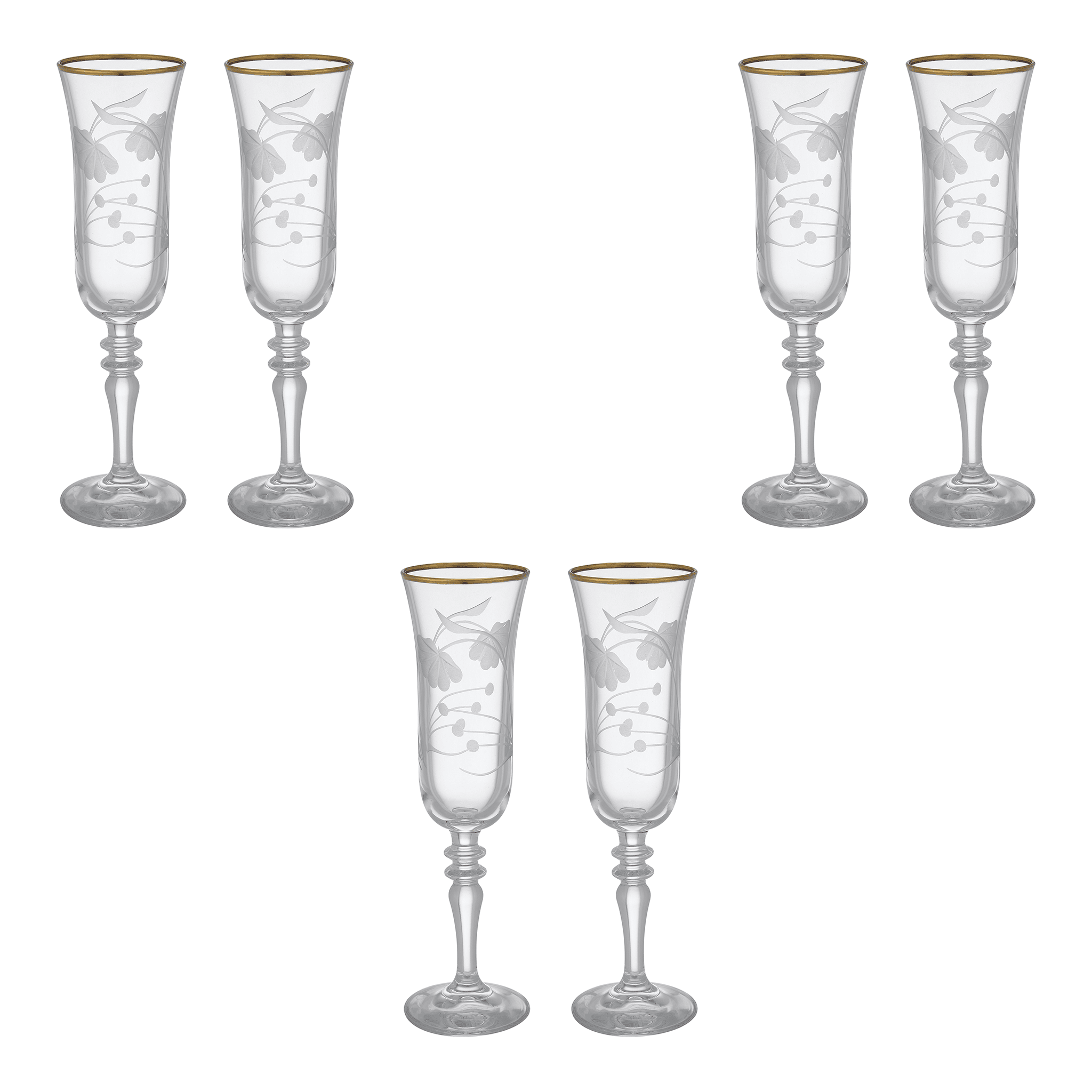 Pasabahce Decorated Flute Glass Set 6 Pieces Gold 175ml Glass