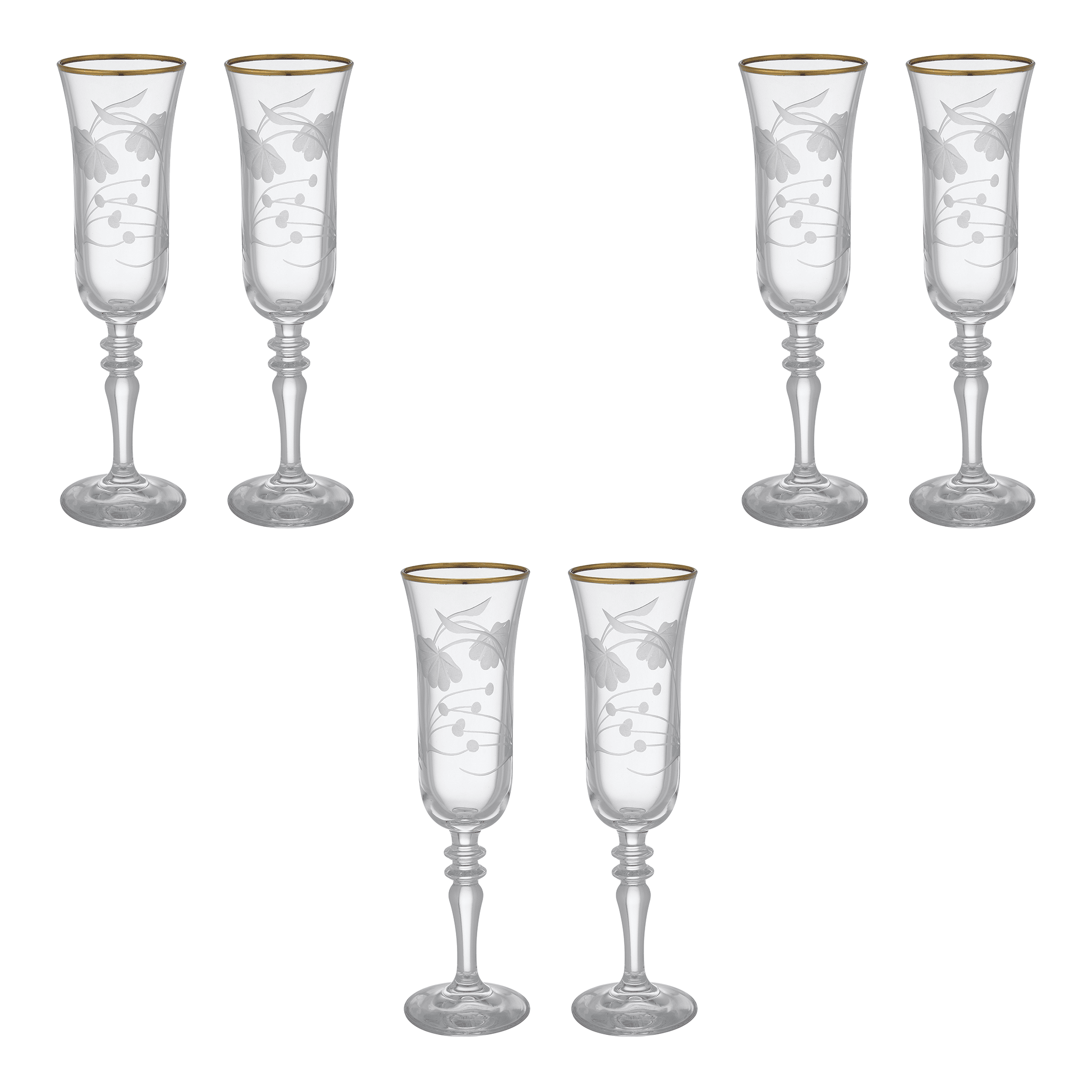Pasabahce - Decorated Flute Glass Set 6 Pieces - Gold - 175ml - Glass - 390005039